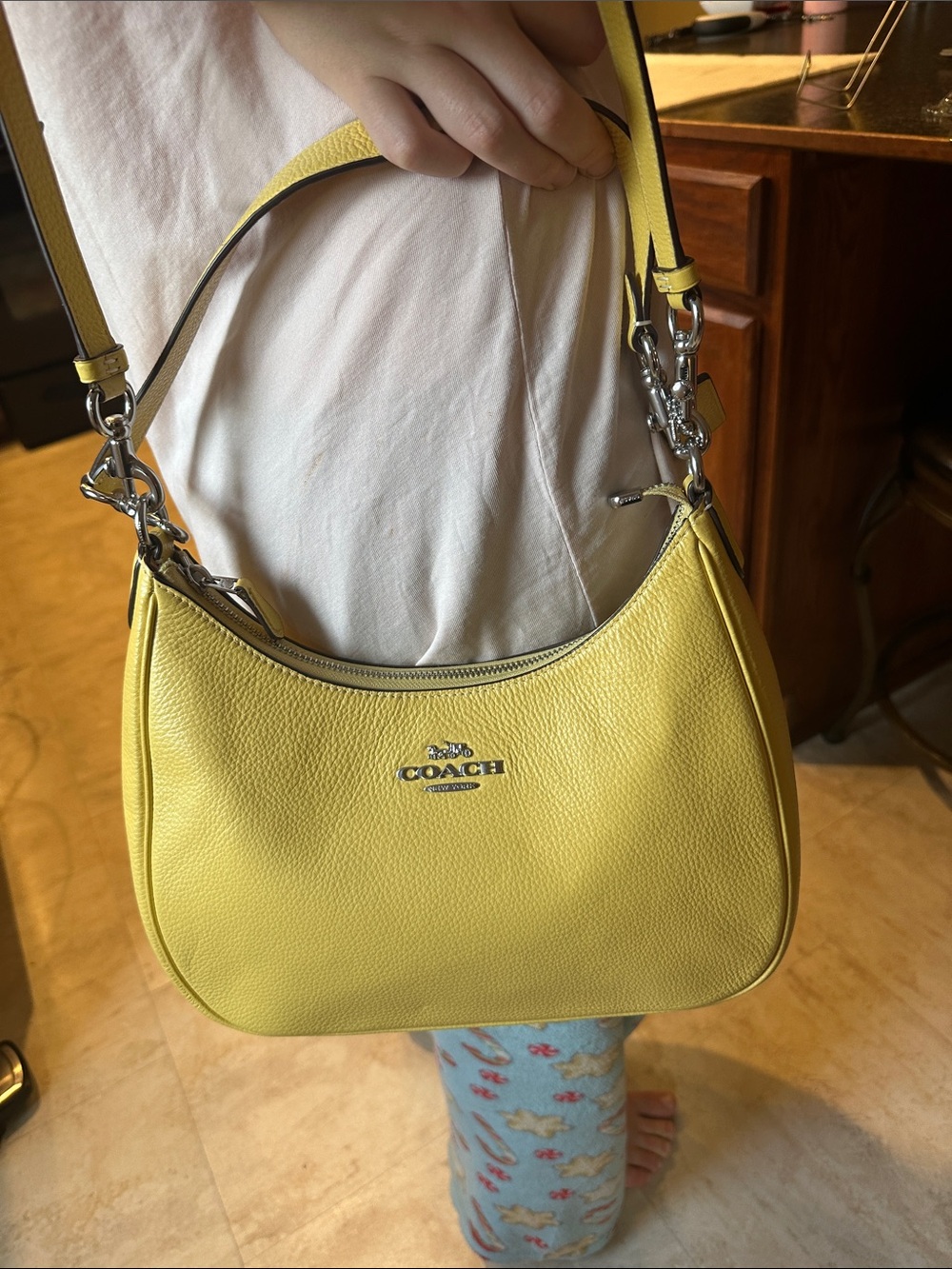 COACH Teri Hobo Pebble Leather Shoulder/Crossbody Bag in Yellow CJ517 - Picture 8 of 13